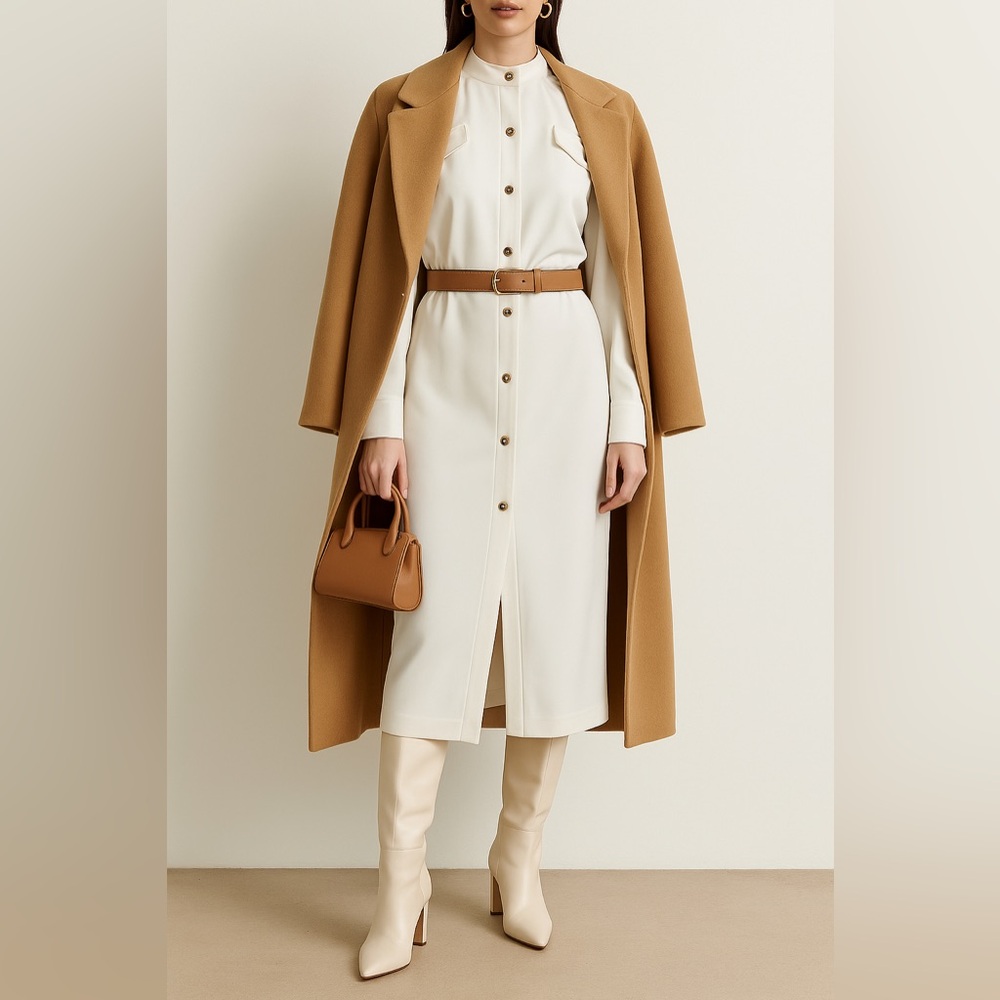 white military tailored structured midi longsleeve dress S quiet luxury workwear